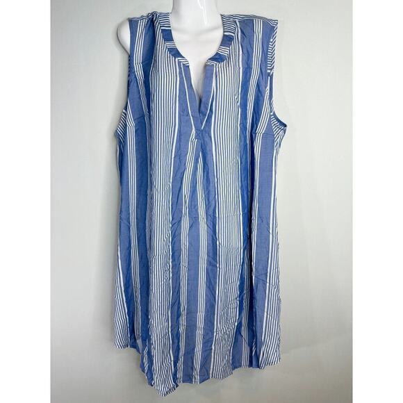 Single Thread Blue Striped Sleeveless Split Short Shift Dres Plus Women's 2X NWT - Picture 3 of 11